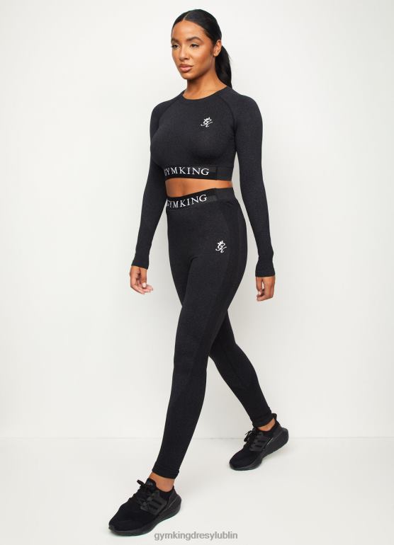 Gym King kobiety Bezszwowa koszulka z długim rękawem i krótkim rękawem TBB0Z474 odzież czarny melanż