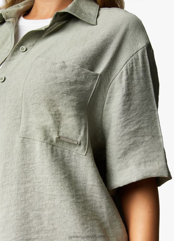 Gym King kobiety charakterystyczna, tkana koszula TBB0Z419 odzież mroczna szałwia