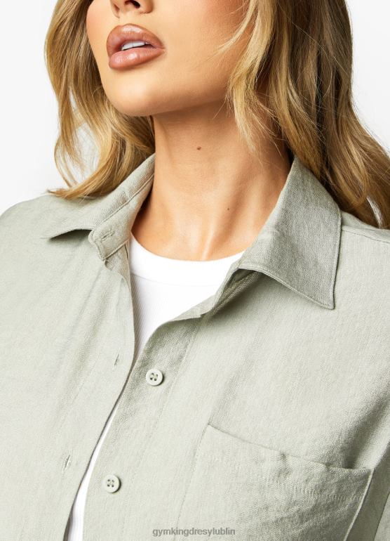 Gym King kobiety charakterystyczna, tkana koszula TBB0Z419 odzież mroczna szałwia