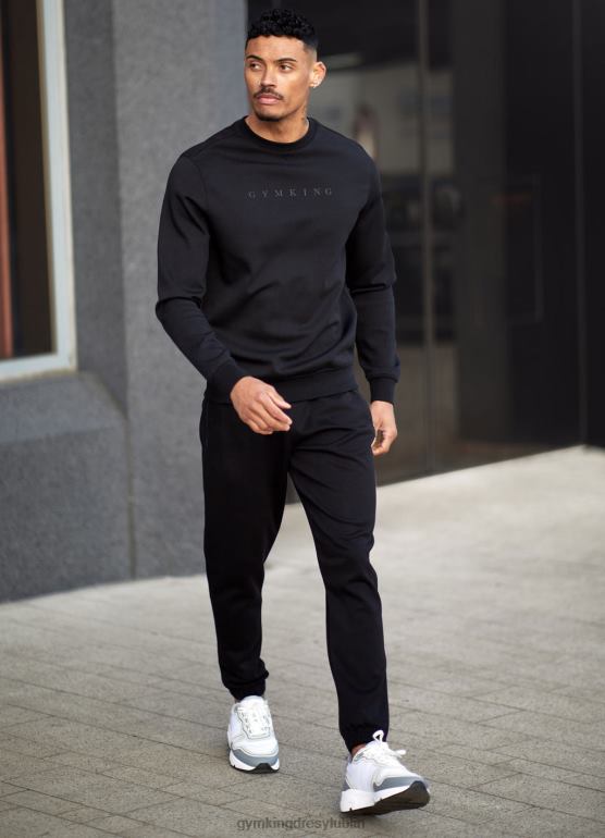 Gym King mężczyźni Dres załogi z nadrukiem liniowym TBB0Z256 odzież czarny